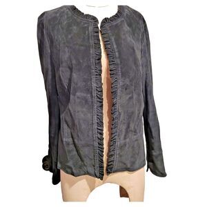 True Grit Genuine Leather Ruffle Edge Jacket Sz L Long Sleeve